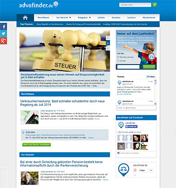 Webdesign Referenz neue Website News advofinder Rechtsmagazin